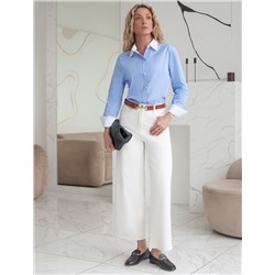 Блузка приталенного силуэта в полоску из эластичного хлопка