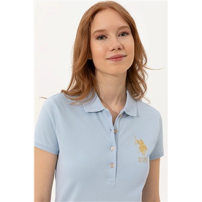 Kadın Açık Mavi Basic Polo Yaka Tişört