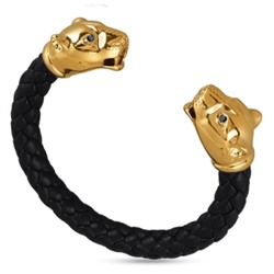 Браслет Пантера (кристаллы SW черные, натуральная кожа; покрытие золото), Есть комплект
