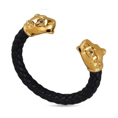 Браслет Пантера (кристаллы SW черные, натуральная кожа; покрытие золото), Есть комплект
