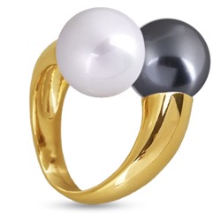 Кольцо Дуэт (Майорка 14мм белая, темно-серая; покрытие золото), Есть комплект