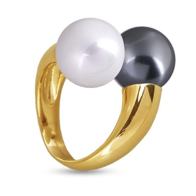 Кольцо Дуэт (Майорка 14мм белая, темно-серая; покрытие золото), Есть комплект