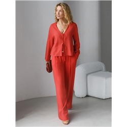 Укороченная свободная блузка с завязками и с V-вырезом изо льна с вискозой