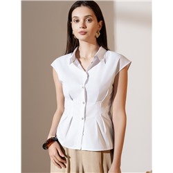 Блузка приталенного кроя с коротким рукавом из легкого хлопкового поплина c эластаном