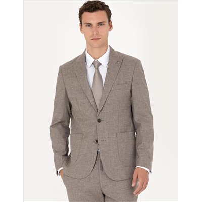 Açık Kahverengi Slim Fit Yün Karışımlı Takım Elbise