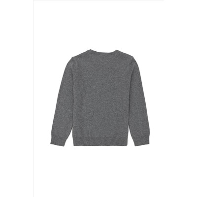 Erkek Çocuk Gri Melanj Basic Bisiklet Yaka Kazak