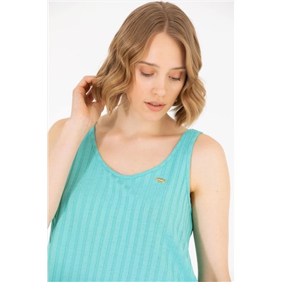 Kadın Mint Bisiklet Yaka Kolsuz Tişört