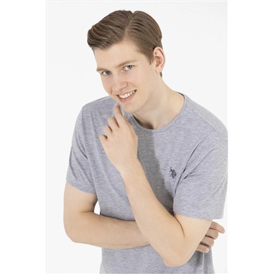 Erkek Gri Melanj Basic Bisiklet Yaka Tişört