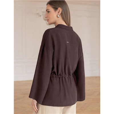 Свободная блузка с кулиской на талии изо льна с вискозой