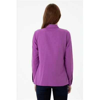Kadın Violet Uzun Kollu Basic Gömlek