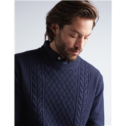 Braided Knitted Jumper, Men, Dark Blue