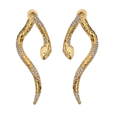 Серьги Змея (кристаллы SW белые; покрытие золото), Есть комплект