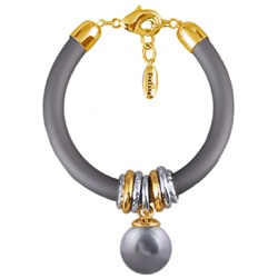 Браслет Гевея (Майорка 16мм серо-голубая, каучук серый; покрытие золото) 19-22см, Есть комплект