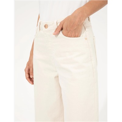 Bej Flare Cropped Jean Pantolon