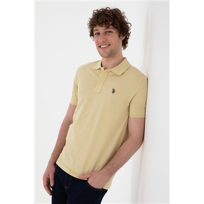 Erkek Slim Fit Polo Yaka Açık Haki Basic Tişört