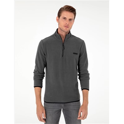 Antrasit Regular Fit Yarım Fermuarlı Polar Sweatshirt