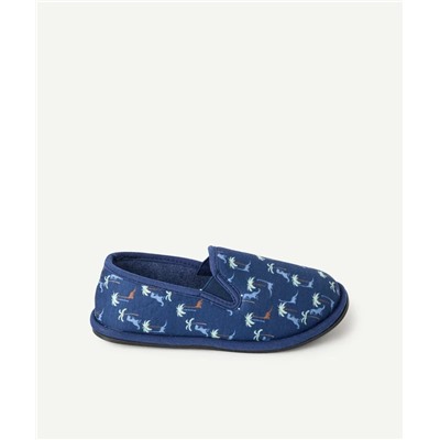 Blue boy dinosaur print slippers
