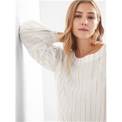 Metallic stripe button-back top