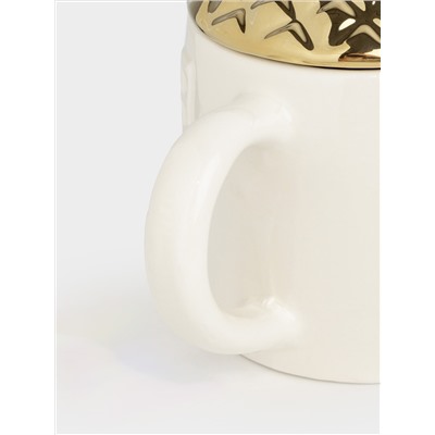 Кружка, 400 мл, с крышкой, керамика D, молочно-золотистая, Дом, Townlet