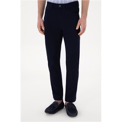Erkek Lacivert Slim Fit Kanvas Pantolon