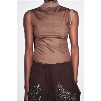 TULLE HIGH NECK T-SHIRT