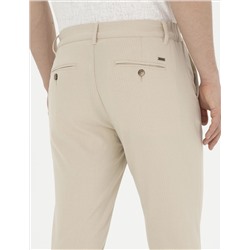 Bej Slim Fit Kanvas Çizgili Pantolon