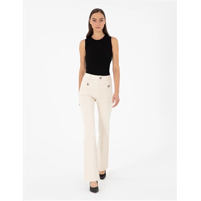 Ekru Flare Fit Pantolon