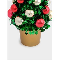 Ель искусственная, 30 см, с шарами, в горшке, мишура/пластик, зеленая, New year