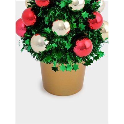 Ель искусственная, 30 см, с шарами, в горшке, мишура/пластик, зеленая, New year