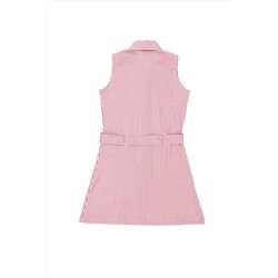 Kız Çocuk Pembe Kolsuz Dokuma Elbise