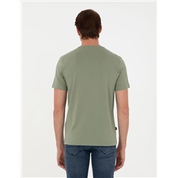 Haki %100 Pamuk Slim Fit Bisiklet Yaka Basic Tişört