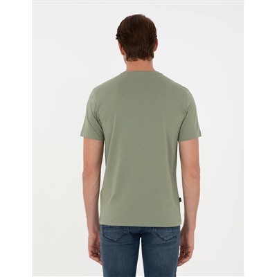 Haki %100 Pamuk Slim Fit Bisiklet Yaka Basic Tişört