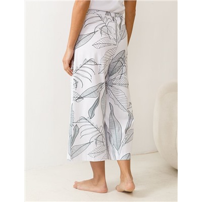 Укороченные широкие брюки кюлоты c принтом на резинке из 100% хлопка