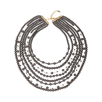 Колье Водопад (Майорка темно-серая 4-8мм; покрытие золото) 50-55см, Есть комплект
