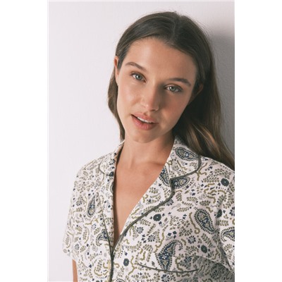 Pijama camisero algodón Paisley verde