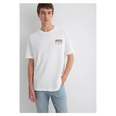 Mavi Baskılı Ekru Tişört Loose Fit / Bol Rahat Kesim 0613032-70057