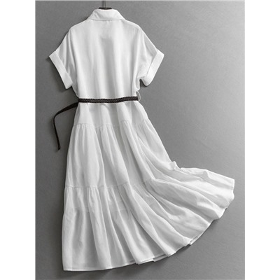 Женское льняное платье рубашка с ремнем   2 цвета