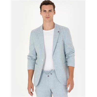 Açık Mavi Ekstra Slim Fit Keten Karışımlı Takım Elbise