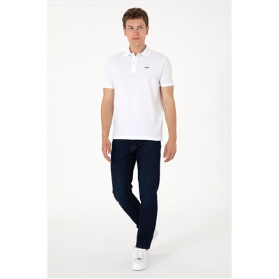 Erkek Regular Fit Polo Yaka Beyaz Basic Tişört