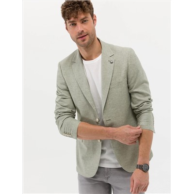 Açık Yeşil Ekstra Slim Fit Keten Karışımlı Blazer Ceket