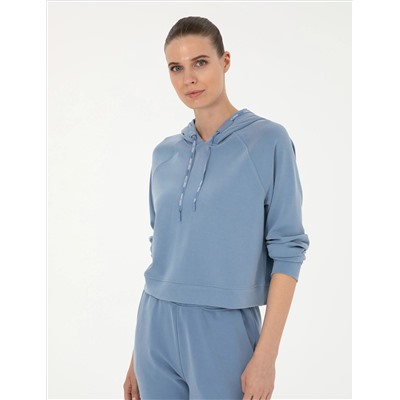 İndigo Regular Fit Modal Kumaş Crop Sweatshirt