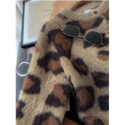 Универсальный кардиган из искусственного меха с длинным рукавом с анималистичным принтом. Экспорт