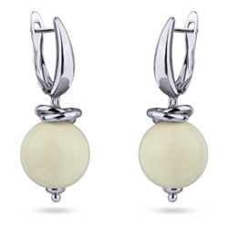 Серьги Сфера (смола сливочное масло 14мм; покрытие родий)