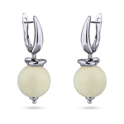 Серьги Сфера (смола сливочное масло 14мм; покрытие родий)