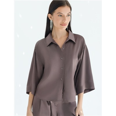 Блузка с короткими рукавами из плотного струящегося сатина