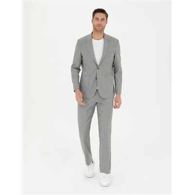 Gri Slim Fit Yün Karışımlı Takım Elbise