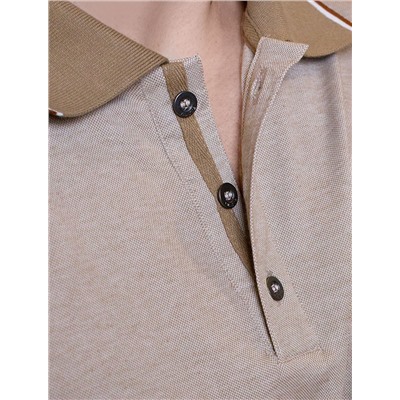 Футболка поло с воротником на пуговицах из полотна пике с меланжевым плетением с эластаном