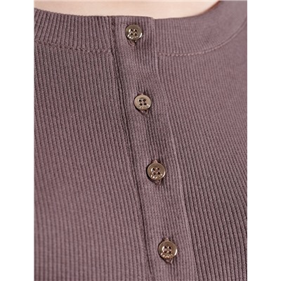 Лонгслив облегающий из фактурного трикотажа в рубчик с круглым вырезом на пуговицах