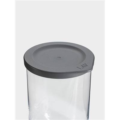 Емкость для хранения, 15х10 см, 1 л, стекло/пластик, серая, Basic