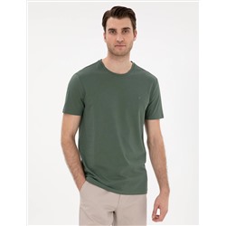 Haki %100 Pamuk Slim Fit Bisiklet Yaka Basic Tişört